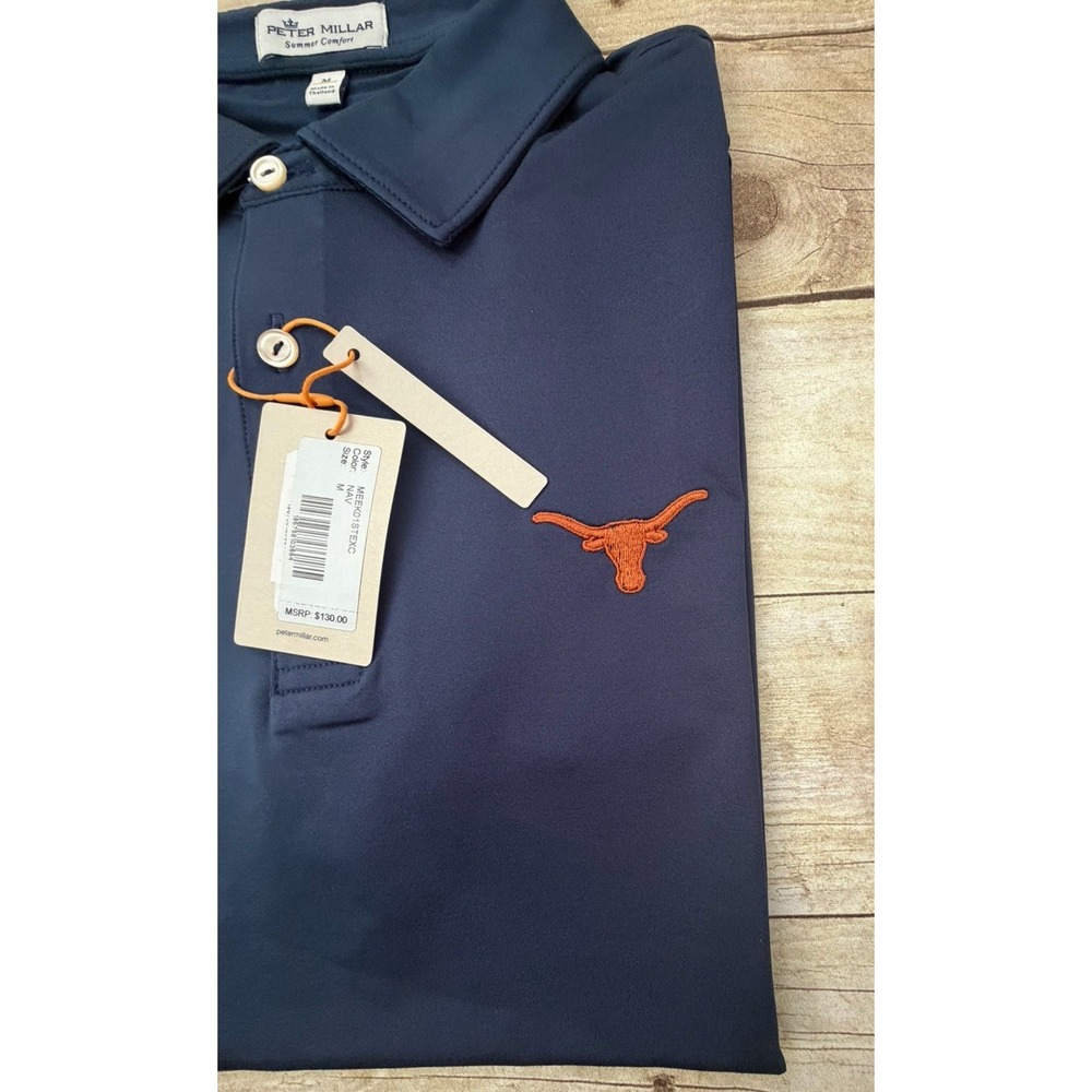 Peter Millar Texas Longhorn Men's Polo Medium Navy Orange Performance Shirt - Picture 2 of 3